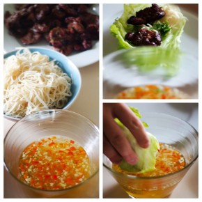 grillad fläskkött i salladsblad - vietnam